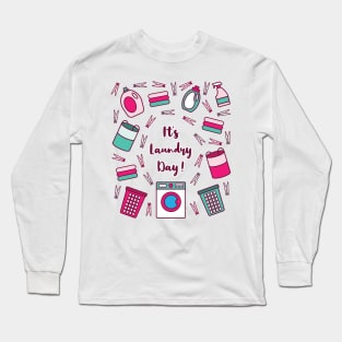 It's Laundry Day | Green Pink | White Long Sleeve T-Shirt